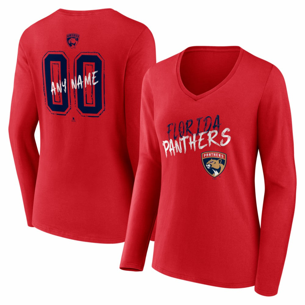 Florida Panthers - Women's Hustle Personalized Name & Number Long Sleeve V-Neck T-Shirt Red