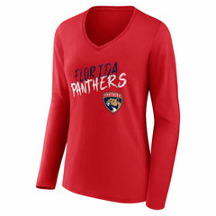 Florida Panthers - Women's Hustle Personalized Name & Number Long Sleeve V-Neck T-Shirt Red