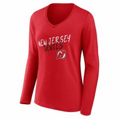 New Jersey Devils - Women's Hustle Personalized Name & Number Long Sleeve V-Neck T-Shirt Red