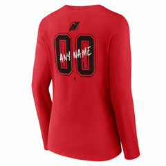New Jersey Devils - Women's Hustle Personalized Name & Number Long Sleeve V-Neck T-Shirt Red