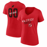 New Jersey Devils - Women's Hustle Personalized Name & Number V-Neck T-Shirt Red