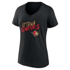 Ottawa Senators - Women's Hustle Personalized Name & Number V-Neck T-Shirt Black