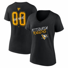 Pittsburgh Penguins Women's Hustle Personalized Name & Number V-Neck T-Shirt Black