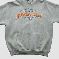 Denver Broncos NFL 2000s Hooded Pullover Sweatshirt Heather Gray Vintage - Fanatics