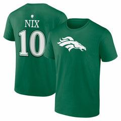 Bo Nix Denver Broncos St. Patrick's Day Icon Name & Number T-Shirt Green - NFL