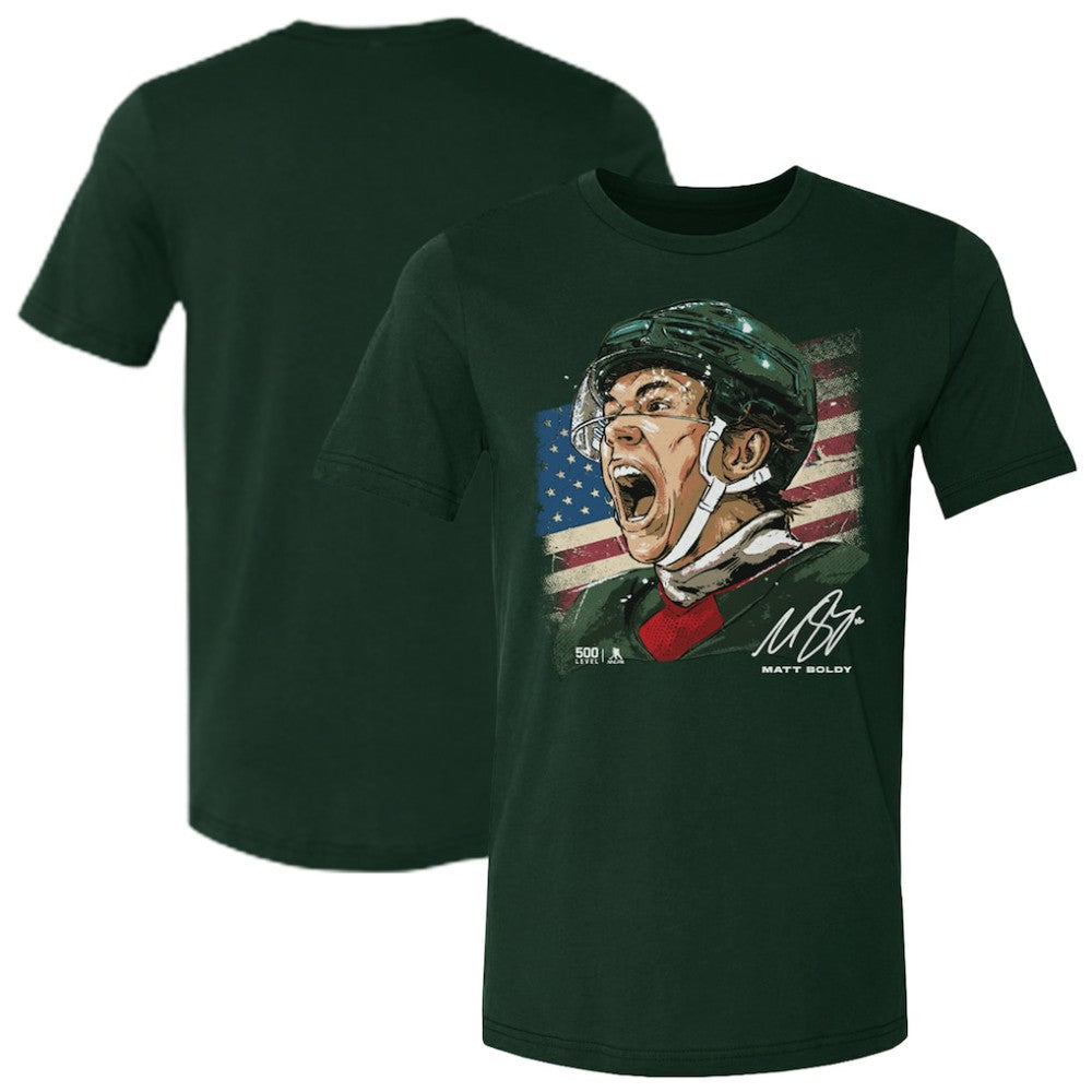 Matthew Boldy US Men's Hockey 500 Level Flag T-Shirt Green