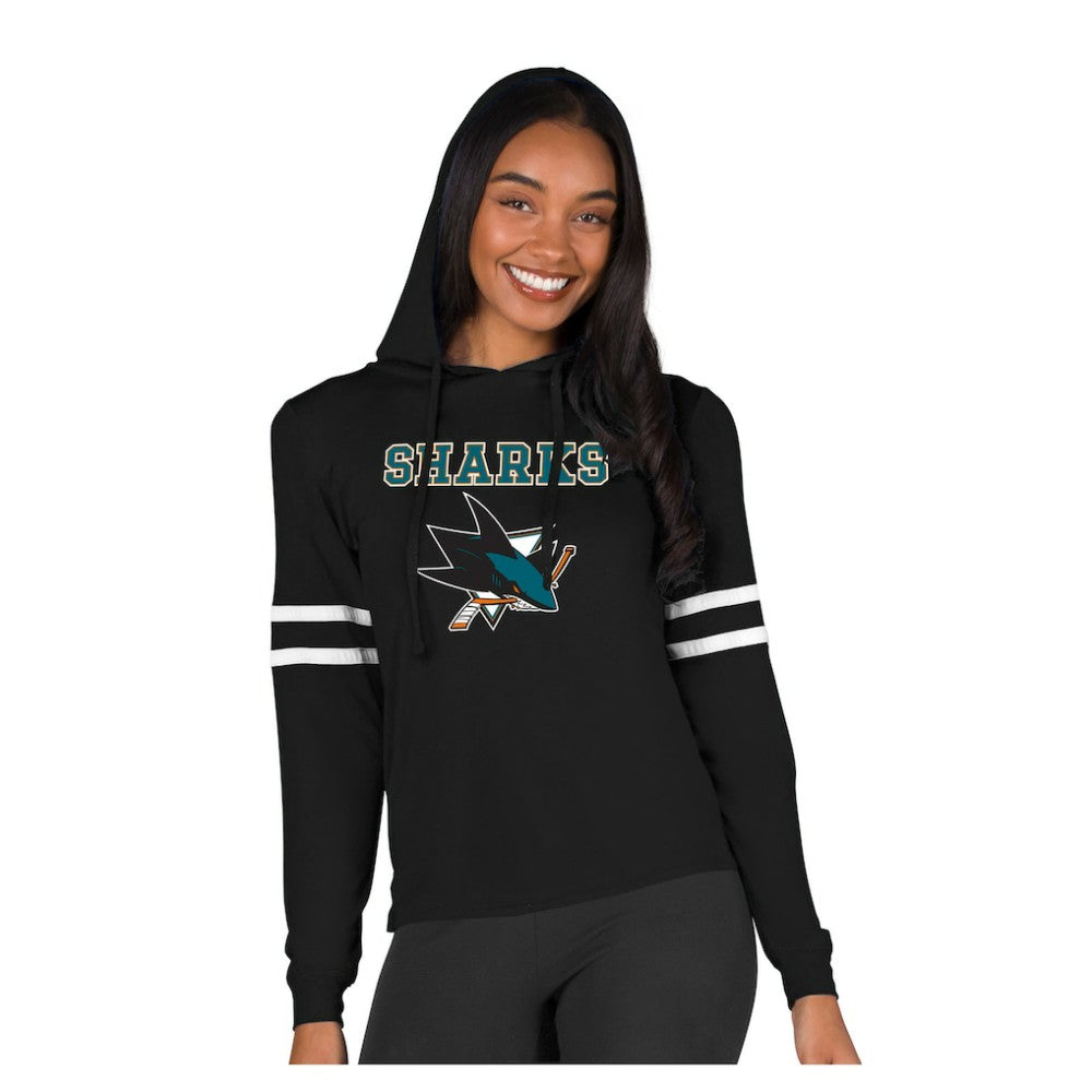 San Jose Sharks - Concepts Sport Women's Marathon Long-Sleeve Hooded T-Shirt Black