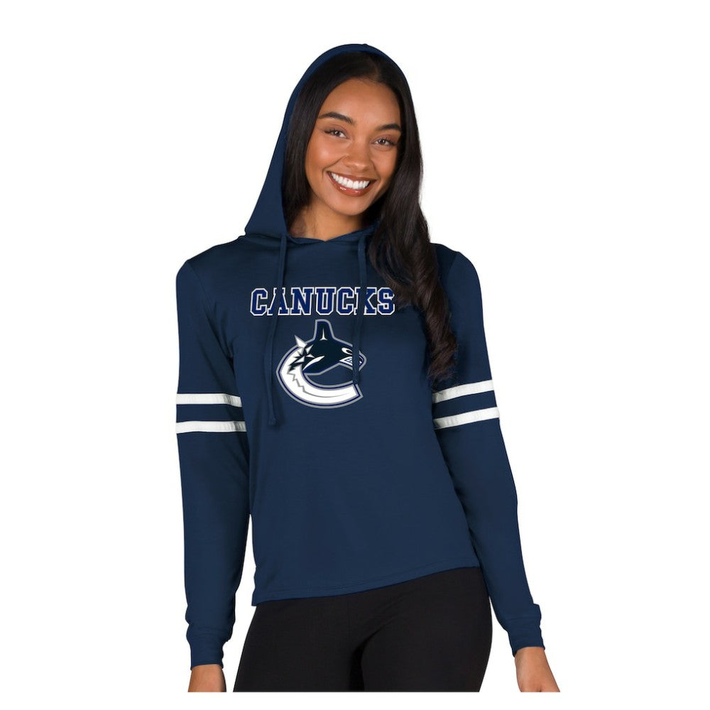 Vancouver Canucks - Concepts Sport Women's Marathon Long-Sleeve Hooded T-Shirt Navy
