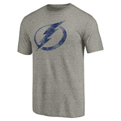 Tampa Bay Lightning - Distressed Team Logo Tri-Blend T-Shirt Ash