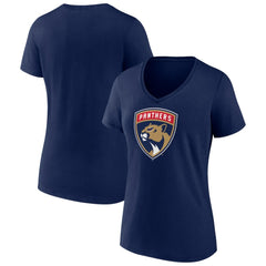 Florida Panthers - Women's Primary Logo V-Neck T-Shirt Navy