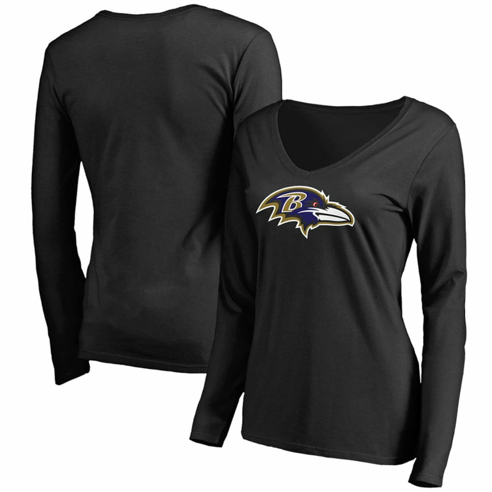 Baltimore Ravens Women's Primary Team Logo V-Neck Long Sleeve T-Shirt Black - NFL