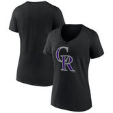 Colorado Rockies Women's Team Color Primary Logo V-Neck T-Shirt Lifestyle