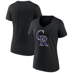 Colorado Rockies Women's Team Color Primary Logo V-Neck T-Shirt Lifestyle