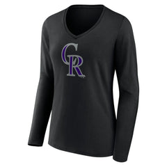 Colorado Rockies Women's Team Color Primary Logo V-Neck Long Sleeve T-Shirt Near Me