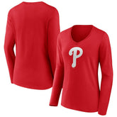 Philadelphia Phillies Women's Team Color Primary Logo V-Neck Long Sleeve T-Shirt Lifestyle