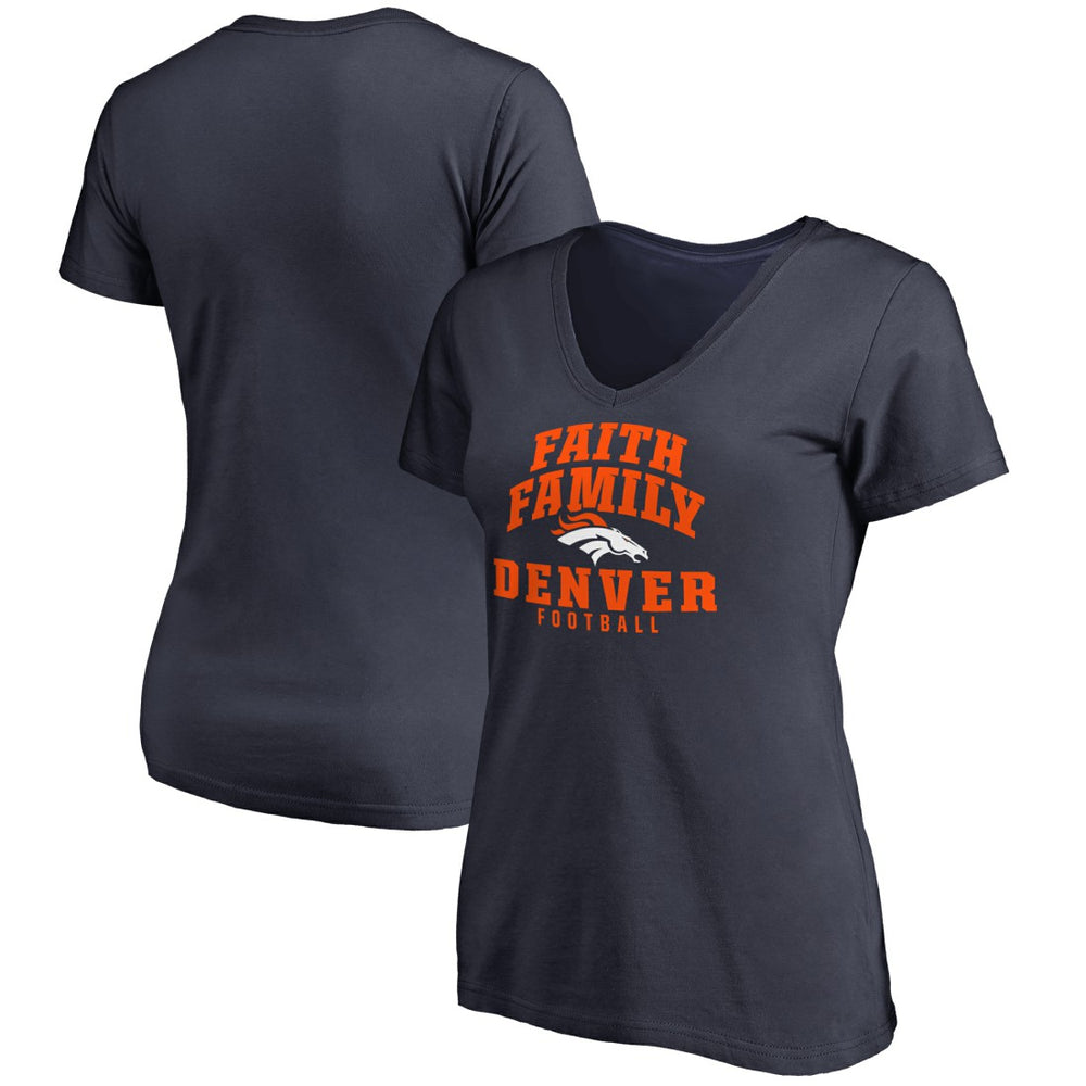 Denver Broncos Women's Faith Family V-Neck T-Shirt Navy - NFL