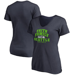 Seattle Seahawks Women's Faith Family V-Neck T-Shirt Navy - NFL