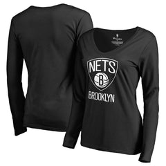 NBA - Brooklyn Nets Women's Primary Logo V-Neck Long Sleeve T-Shirt - Black