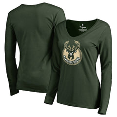 NBA - Milwaukee Bucks Women's Primary Logo V-Neck Long Sleeve T-Shirt - Green