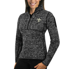 New Orleans Saints Antigua Women's Fortune Half-Zip Sweater Heather Black - NFL