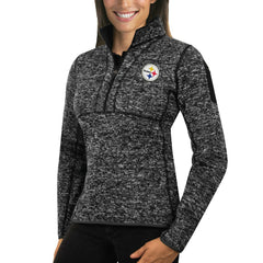 Pittsburgh Steelers Antigua Women's Fortune Half-Zip Sweater Heather Black - NFL