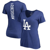 Clayton Kershaw Los Angeles Dodgers Women's Backer Name & Number V-Neck T-Shirt On Sale