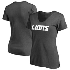 Detroit Lions Women's Team Lockup V-Neck T-Shirt Heather Gray - NFL