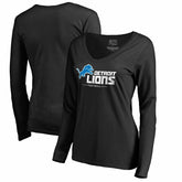 Detroit Lions Women's Team Lockup V-Neck Long Sleeve T-Shirt Black - NFL