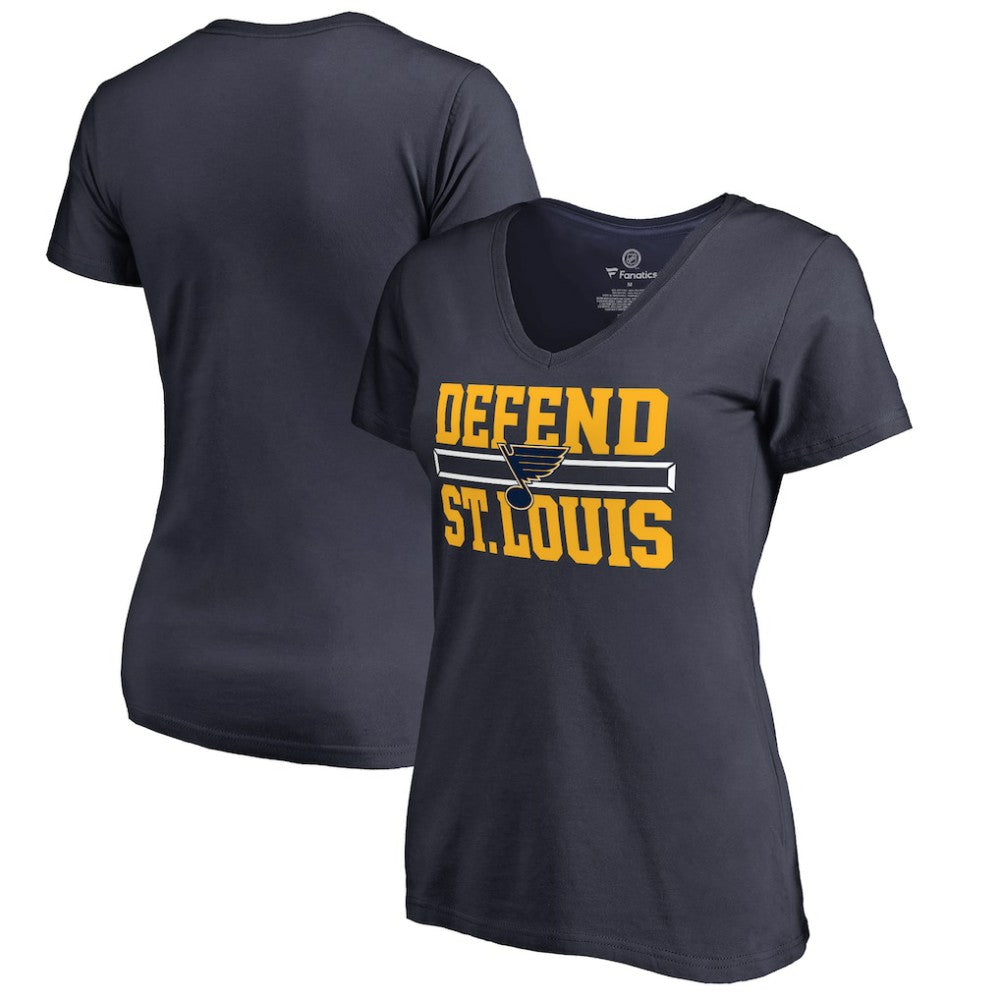 St. Louis Blues - Women's Hometown Collection Defend V-Neck T-Shirt Navy