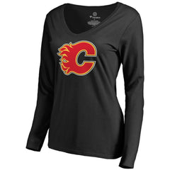 Calgary Flames - Women's Primary Logo Long Sleeve T-Shirt Black