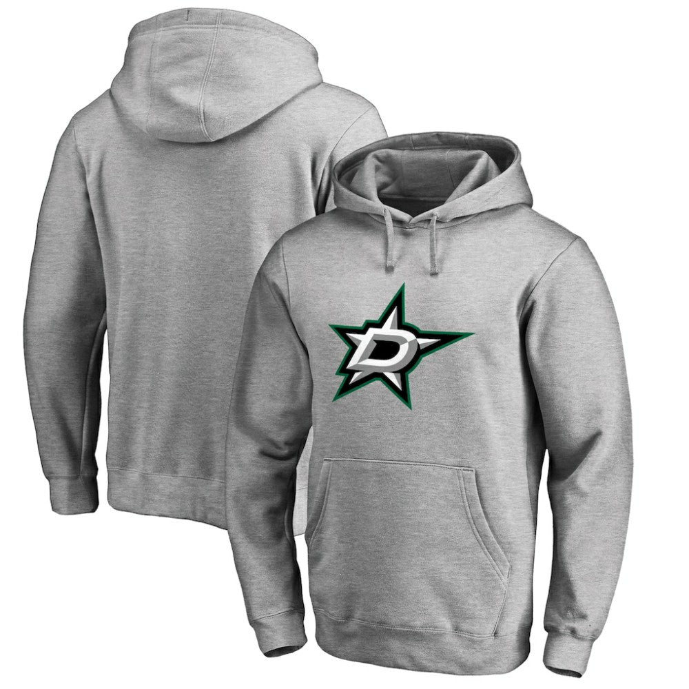 Dallas Stars - Primary Team Logo Fleece Fitted Pullover Hoodie Heather Gray