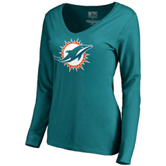 Miami Dolphins Women's Primary Logo V-Neck Long-Sleeve T-Shirt Aqua - NFL