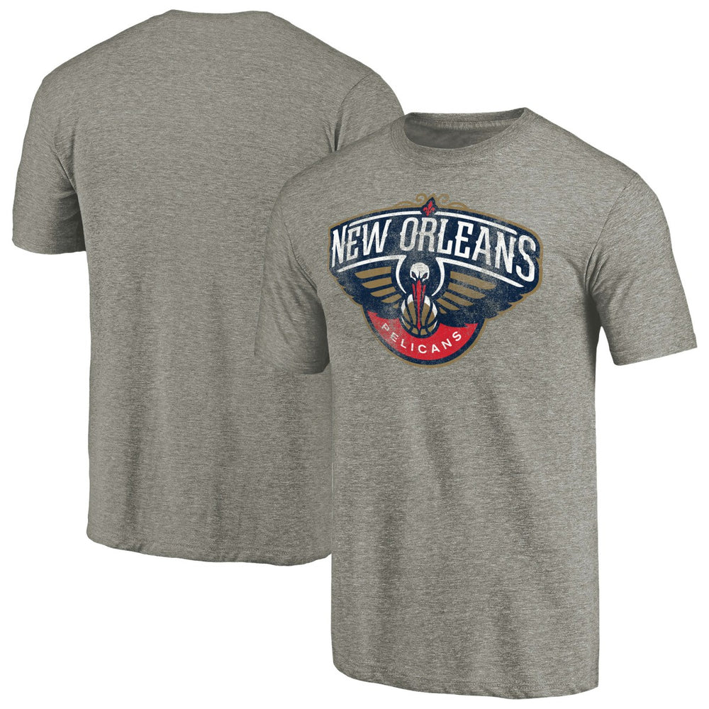 NBA - New Orleans Pelicans Distressed Team Logo Tri-Blend T-Shirt - Heather Gray