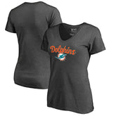 Miami Dolphins Women's Freehand V-Neck T-Shirt Dark Heathered Gray - NFL