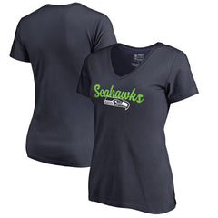 Seattle Seahawks Women's Freehand V-Neck T-Shirt Navy - NFL