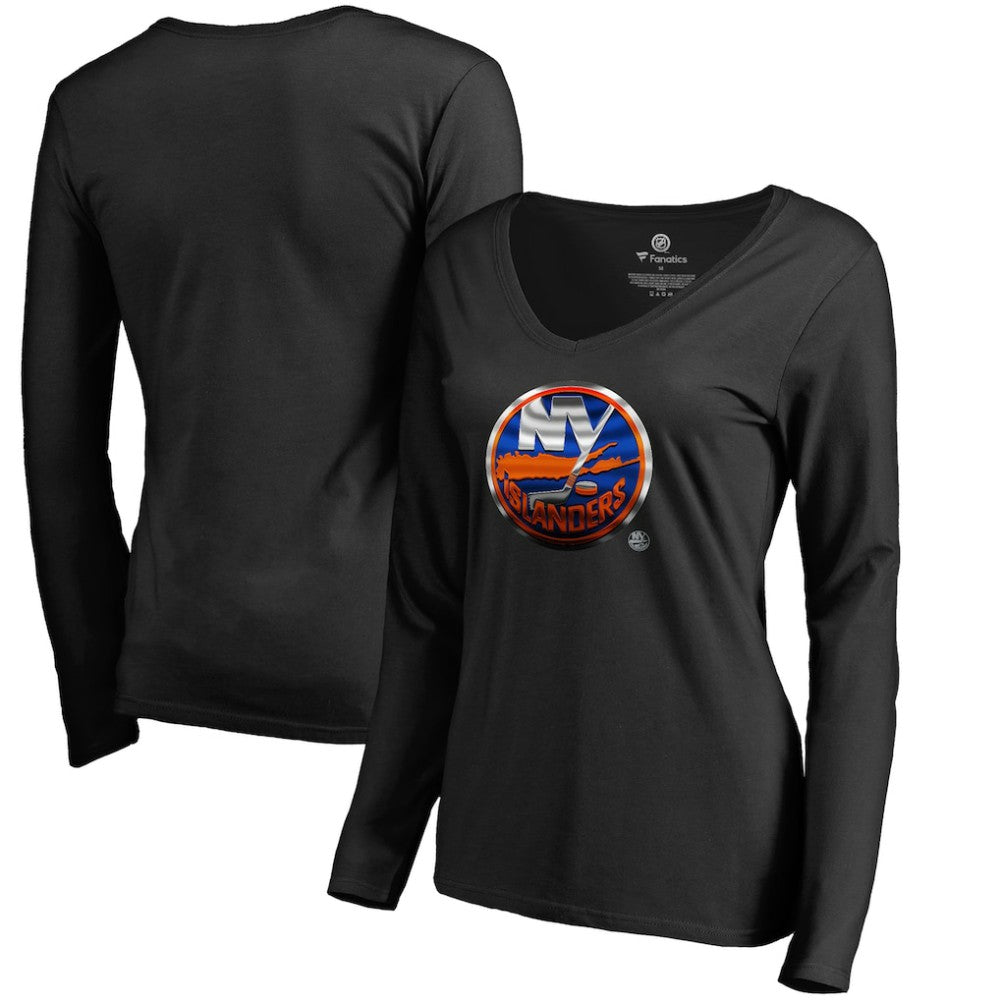 New York Islanders - Women's Midnight Mascot Long Sleeve V-Neck T-Shirt Black