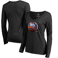 New York Islanders - Women's Midnight Mascot Long Sleeve V-Neck T-Shirt Black