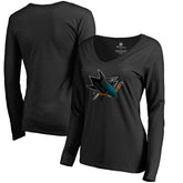 San Jose Sharks - Women's Midnight Mascot Long Sleeve V-Neck T-Shirt Black