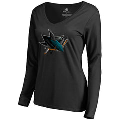 San Jose Sharks - Women's Midnight Mascot Long Sleeve V-Neck T-Shirt Black