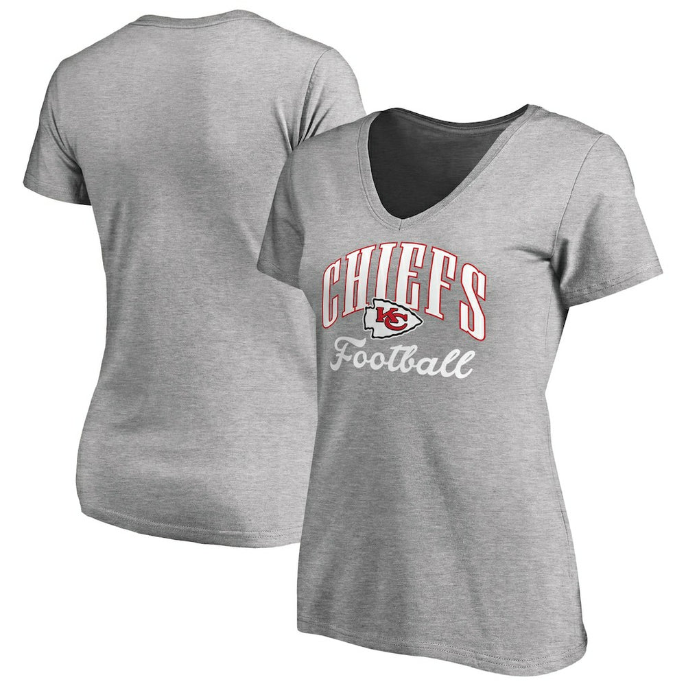 Kansas City Chiefs Women's Victory Script V-Neck T-Shirt Heathered Gray - NFL