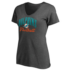 Miami Dolphins Women's Victory Script V-Neck T-Shirt Heathered Gray - NFL