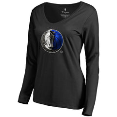 NBA - Dallas Mavericks Women's Midnight Mascot Long Sleeve V-Neck T-Shirt - Black