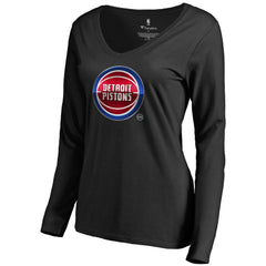 NBA - Detroit Pistons Women's Midnight Mascot Long Sleeve V-Neck T-Shirt - Black