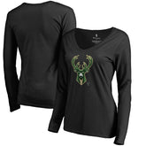 NBA - Milwaukee Bucks Women's Midnight Mascot Long Sleeve V-Neck T-Shirt - Black