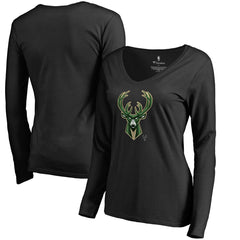 NBA - Milwaukee Bucks Women's Midnight Mascot Long Sleeve V-Neck T-Shirt - Black