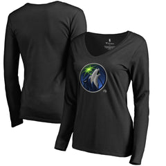 NBA - Minnesota Timberwolves Women's Midnight Mascot Long Sleeve V-Neck T-Shirt - Black