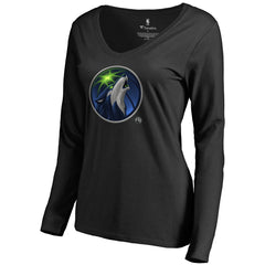 NBA - Minnesota Timberwolves Women's Midnight Mascot Long Sleeve V-Neck T-Shirt - Black