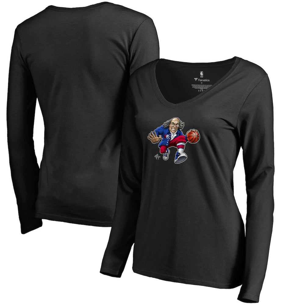 NBA - Philadelphia 76ers Women's Midnight Mascot Long Sleeve V-Neck T-Shirt - Black