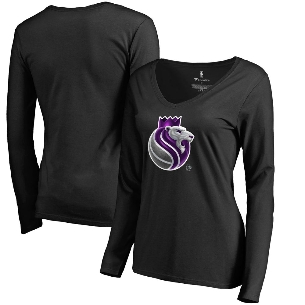 NBA - Sacramento Kings Women's Midnight Mascot Long Sleeve V-Neck T-Shirt - Black