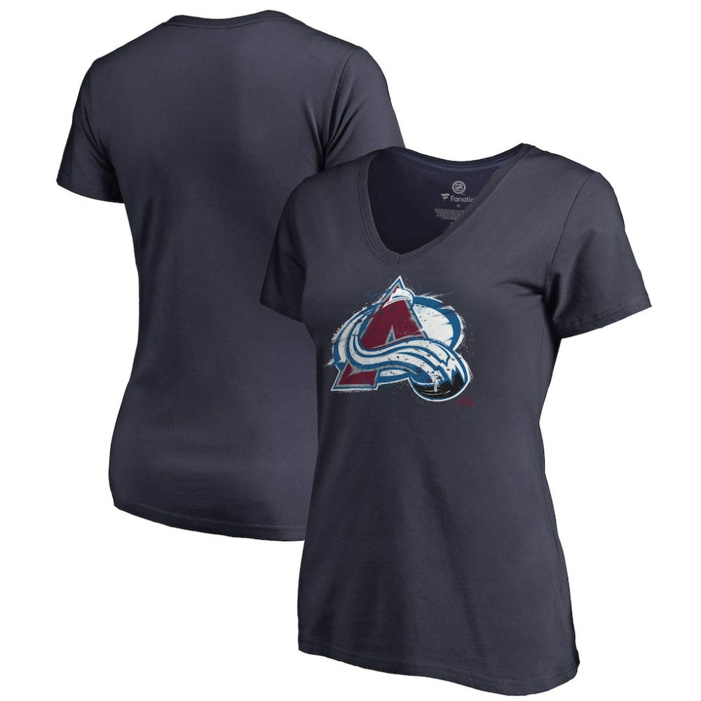 Colorado Avalanche - Women's Splatter Logo V-Neck T-Shirt Navy